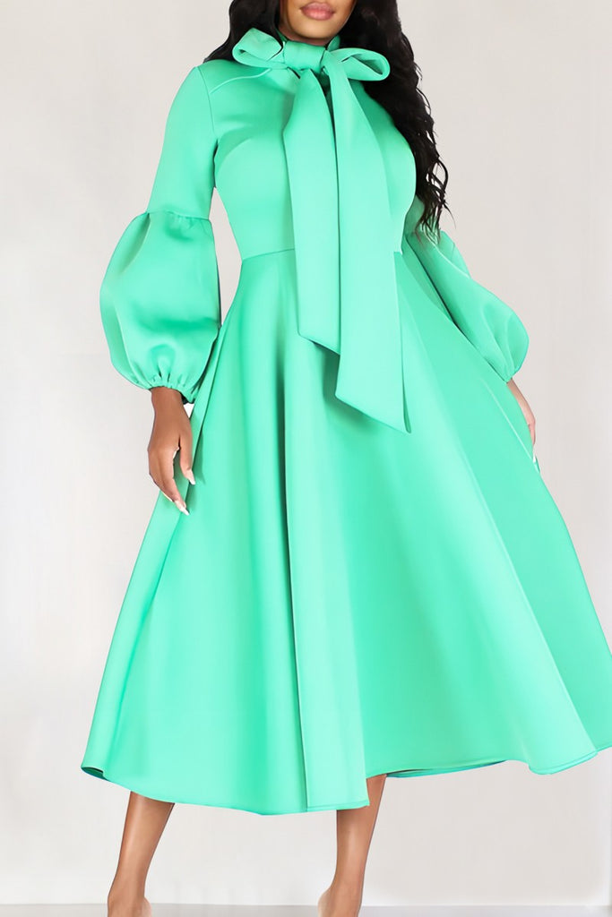 Casual Solid With Bow Half A Turtleneck Long Sleeve Dresses