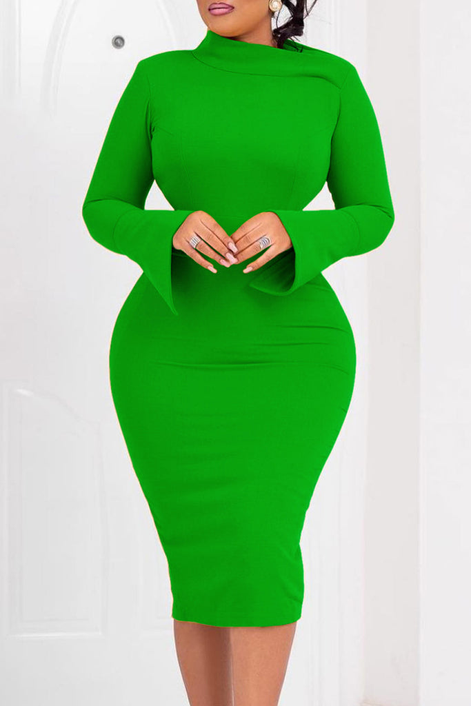 Casual Solid Basic Oblique Collar Long Sleeve Dresses