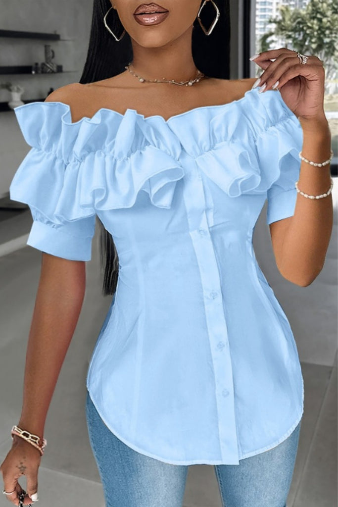 Casual Solid Color Patchwork Off Shoulder Tops