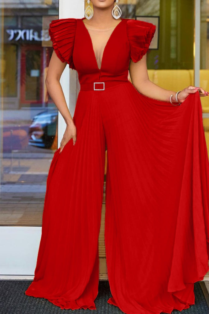 Casual Solid Color With Belt Regular Jumpsuits