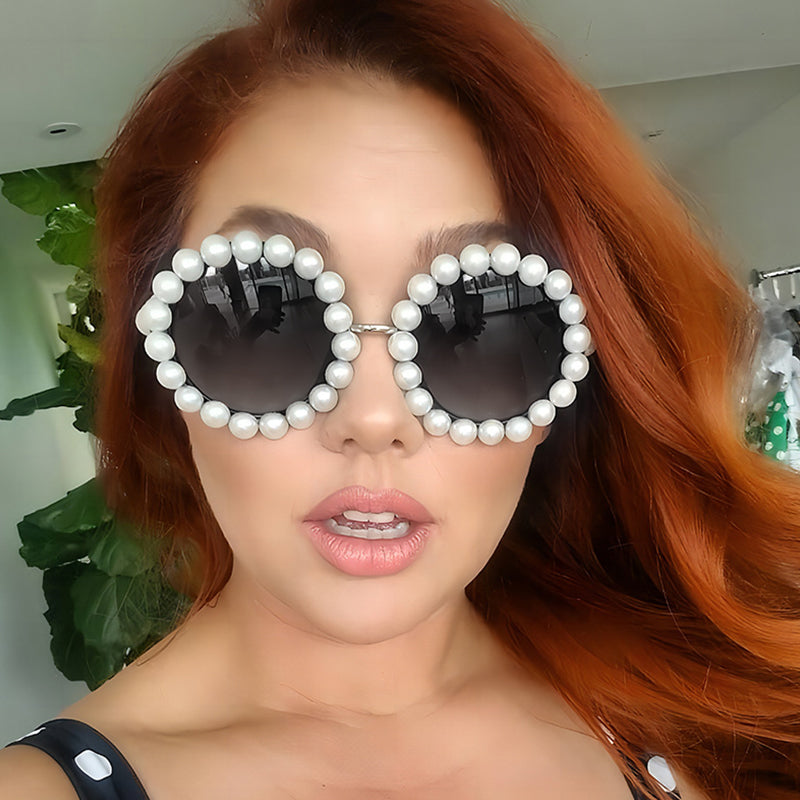 Casual Daily Patchwork Pearls Decor Sunglasses