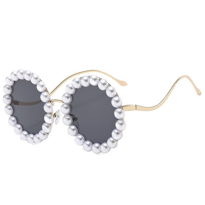 Casual Daily Patchwork Pearls Decor Sunglasses