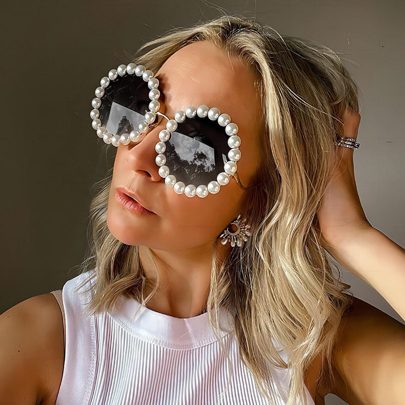 Casual Daily Patchwork Pearls Decor Sunglasses