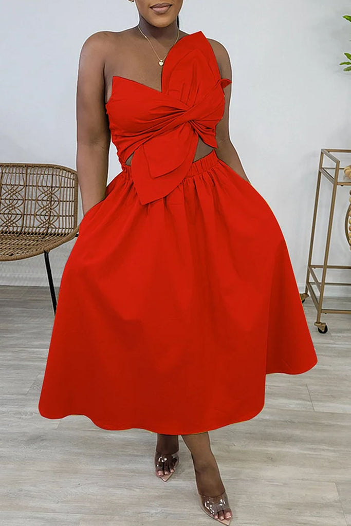 Sexy Casual Street Daily Vacation Solid Color Strapless Asymmetrical Dresses