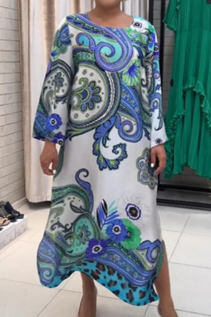 Elegant Floral Print O Neck Printed Dresses