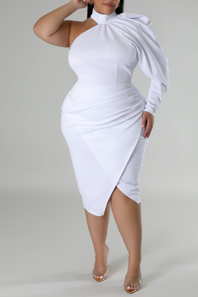 Elegant Solid Color Without Belt Turtleneck Wrapped Skirt Dresses