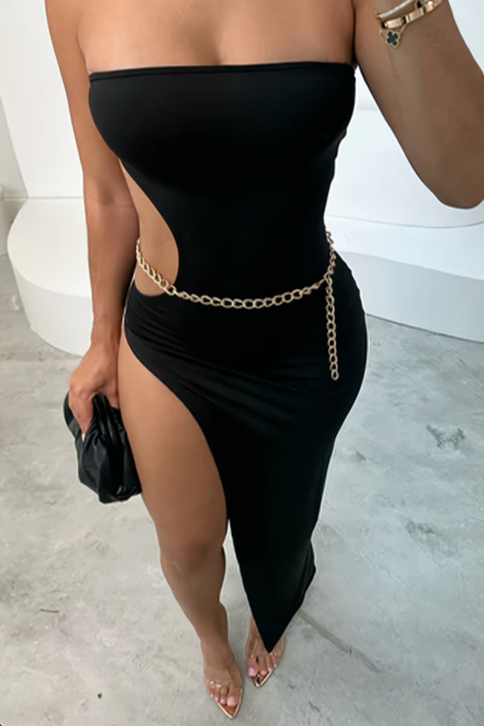 Sexy Solid Color Backless High Slit Strapless Strapless Dresses