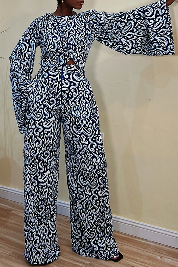 Daily Print Pants O Neck Long Sleeve Two Pieces