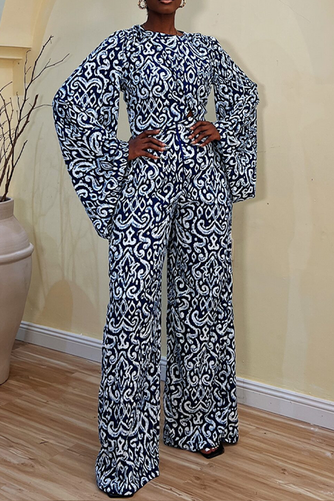 Daily Print Pants O Neck Long Sleeve Two Pieces