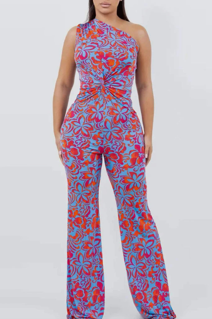 Daily Floral Print Pants One Shoulder Regular Jumpsuits