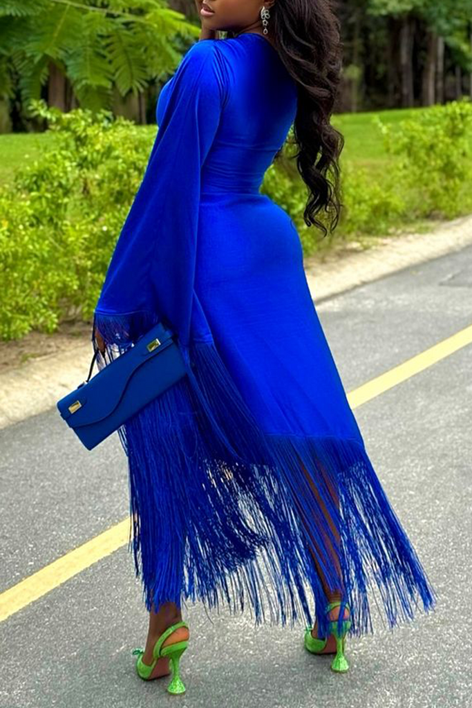 Elegant Solid Color Tassel One Shoulder A Line Dresses