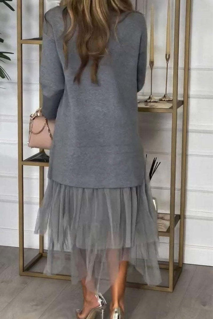 Casual Solid Color Slit Turtleneck Long Sleeve Two Pieces