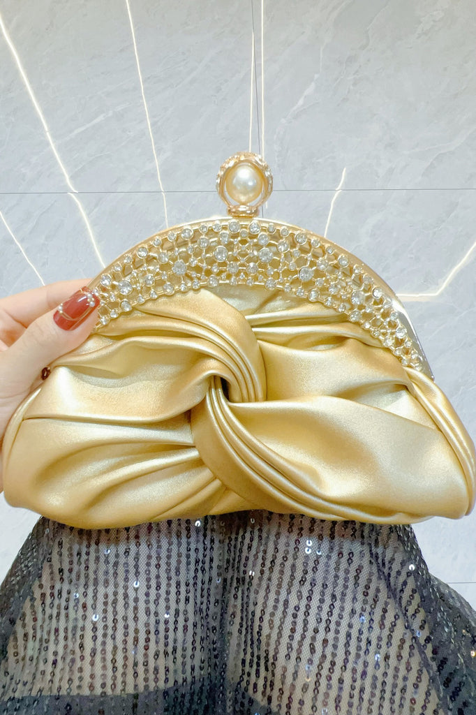 Celebrities Solid Color Ruched Rhinestone Decor Bags