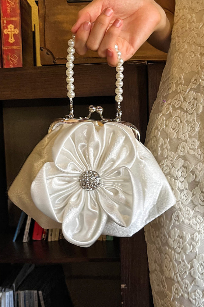 Elegant Solid Color Patchwork Pearls Decor Ruched Bags