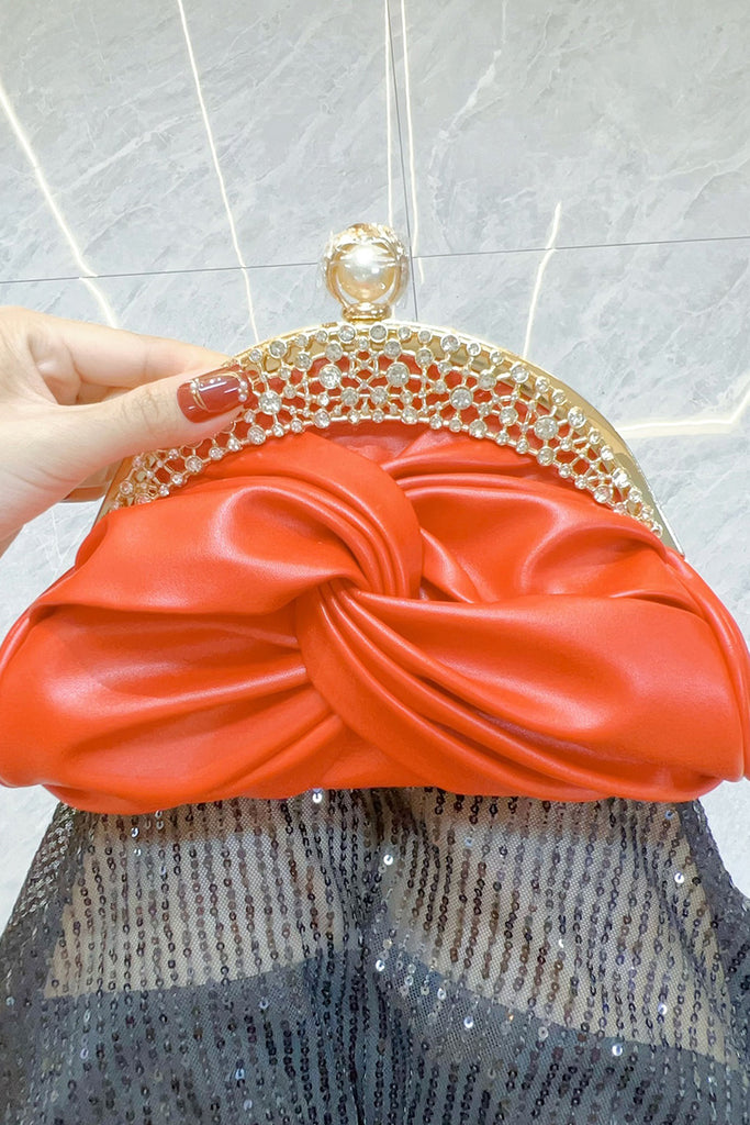 Celebrities Solid Color Ruched Rhinestone Decor Bags