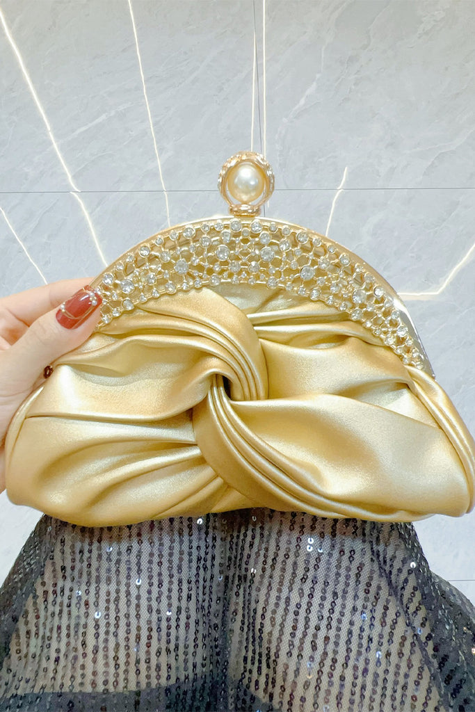 Celebrities Solid Color Ruched Rhinestone Decor Bags