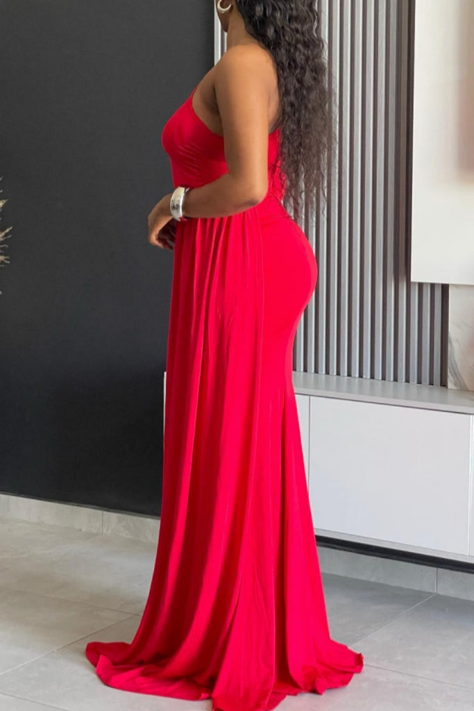 Sexy Formal Elegant Solid Color Backless Oblique Collar Evening Dresses