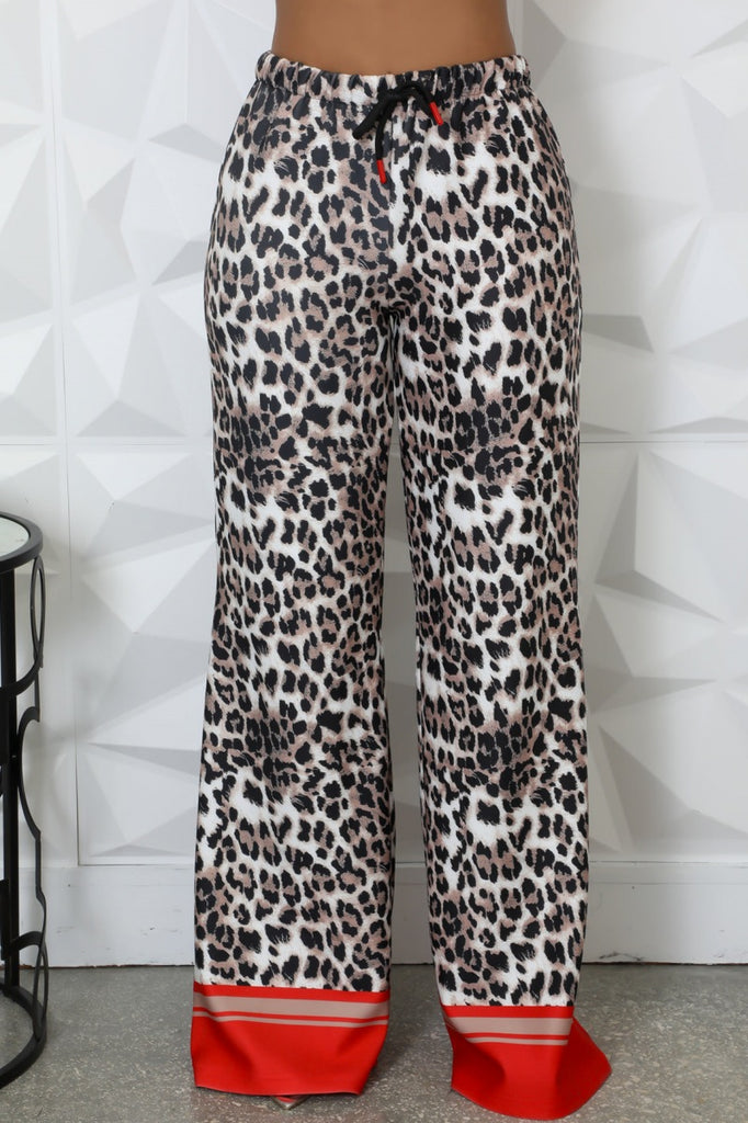 Casual Sportswear Leopard Print Patchwork Regular High Waist Wide Leg Full Print Trousers