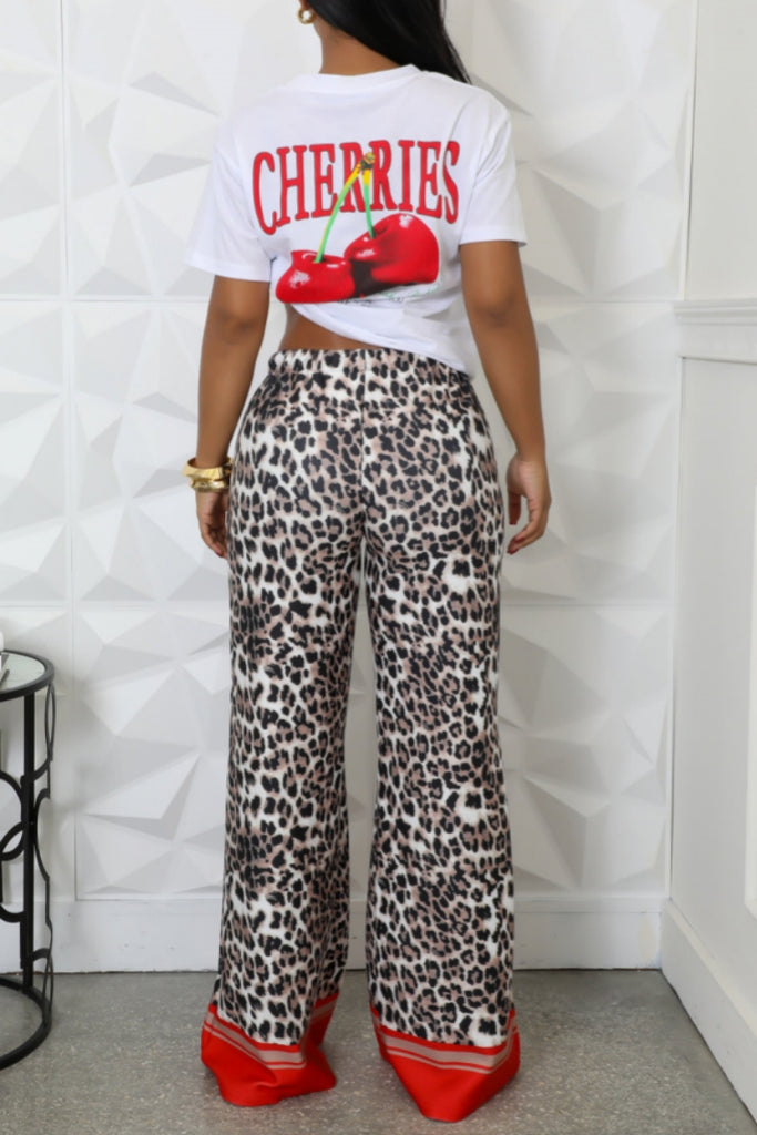 Casual Sportswear Leopard Print Patchwork Regular High Waist Wide Leg Full Print Trousers