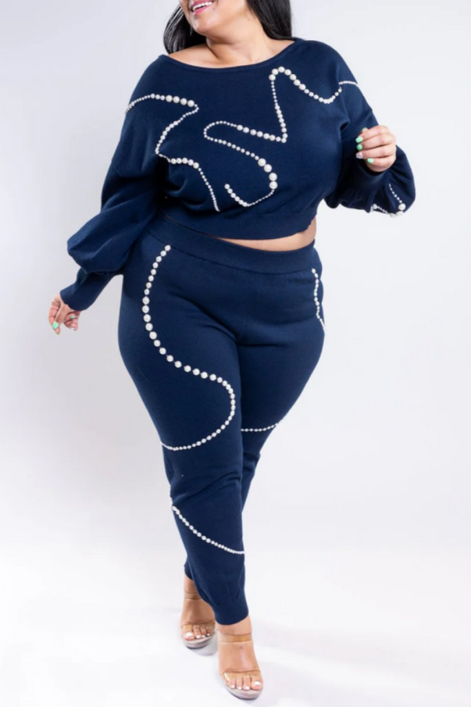 Casual Print Basic O Neck Plus Size Two Pieces