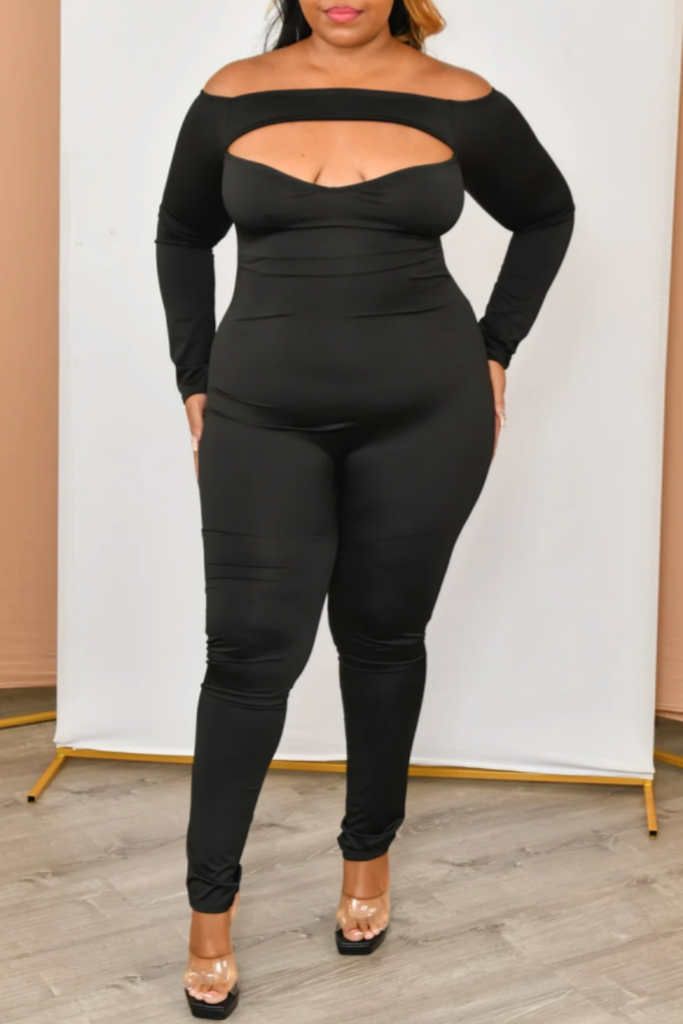 Sexy Casual Hot Solid Color Hollow Out Off Shoulder Plus Size Jumpsuits