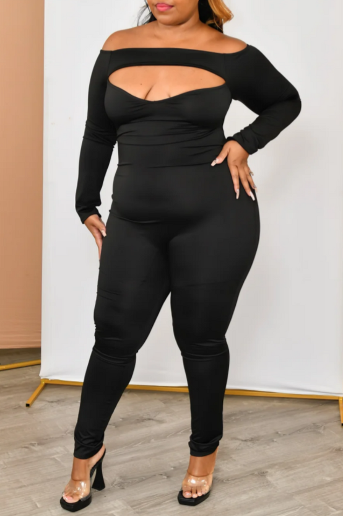 Sexy Casual Hot Solid Color Hollow Out Off Shoulder Plus Size Jumpsuits