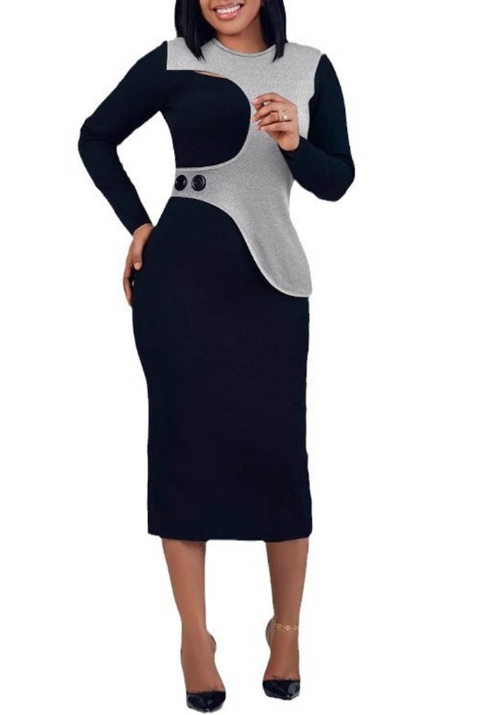 Daily Elegant Patchwork Hollow Out O Neck Wrapped Skirt Dresses