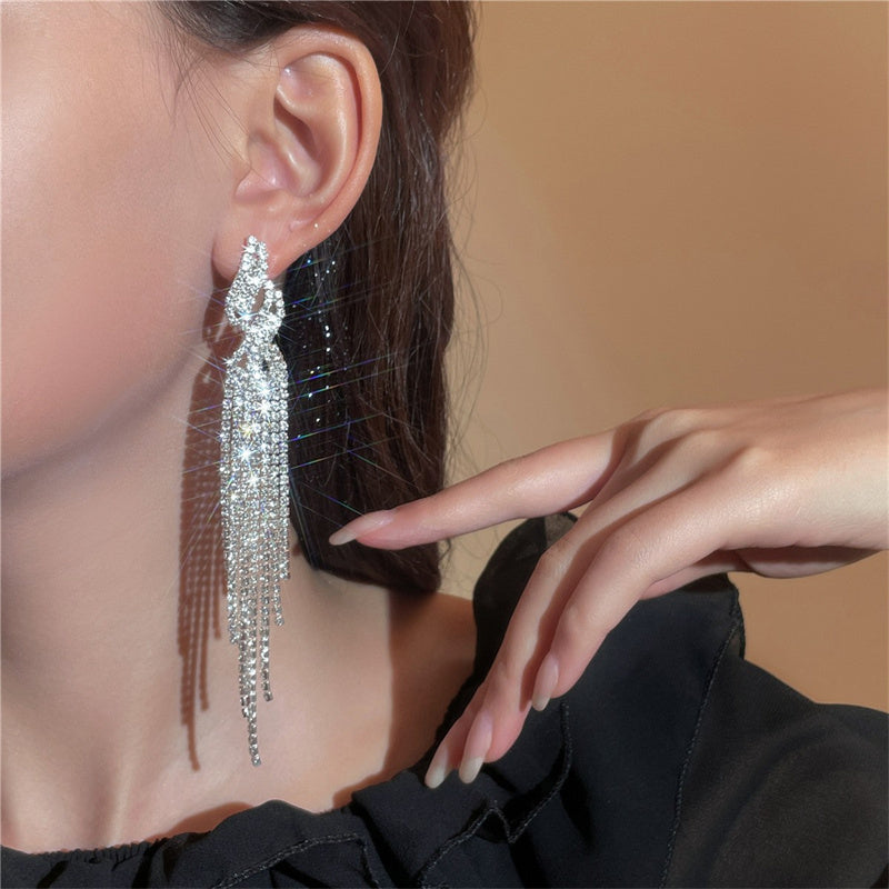 Daily Party Rhinestone Tassel Earrings