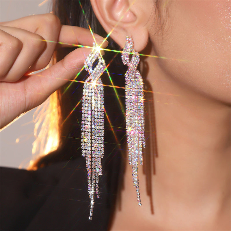 Daily Party Rhinestone Tassel Earrings