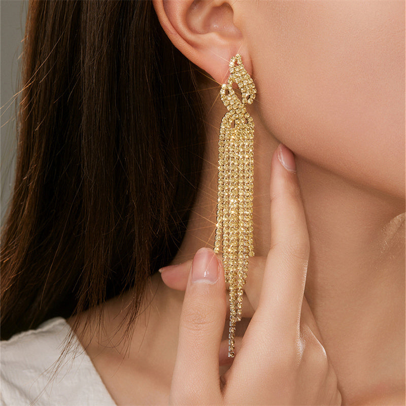 Daily Party Rhinestone Tassel Earrings