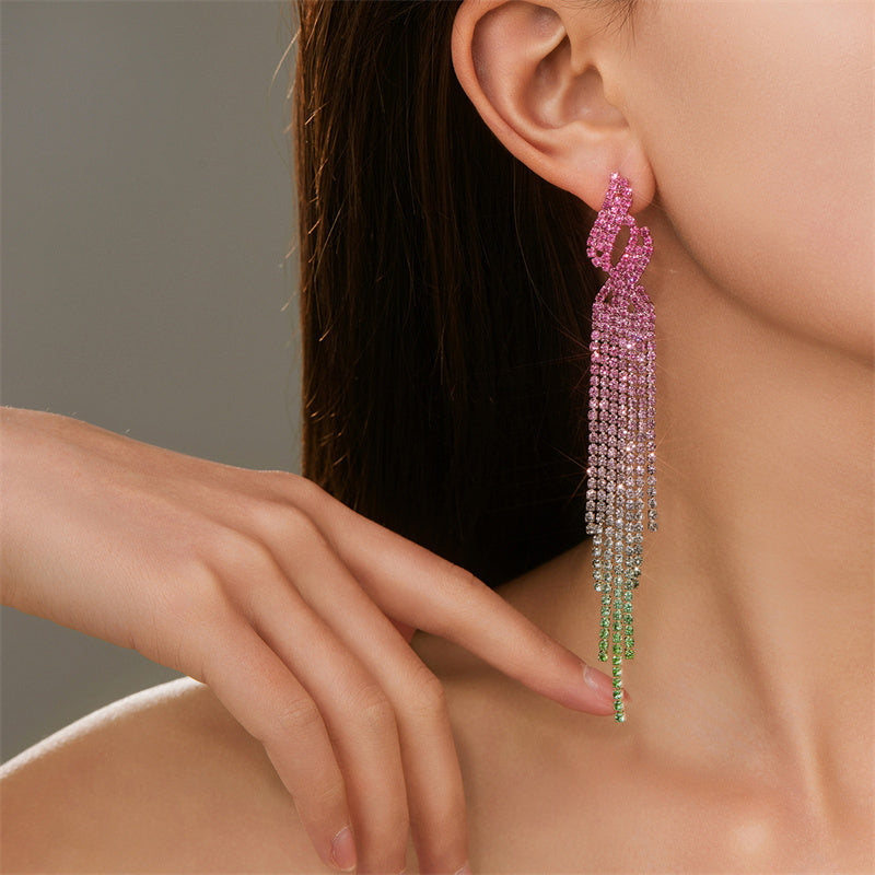 Daily Party Rhinestone Tassel Earrings