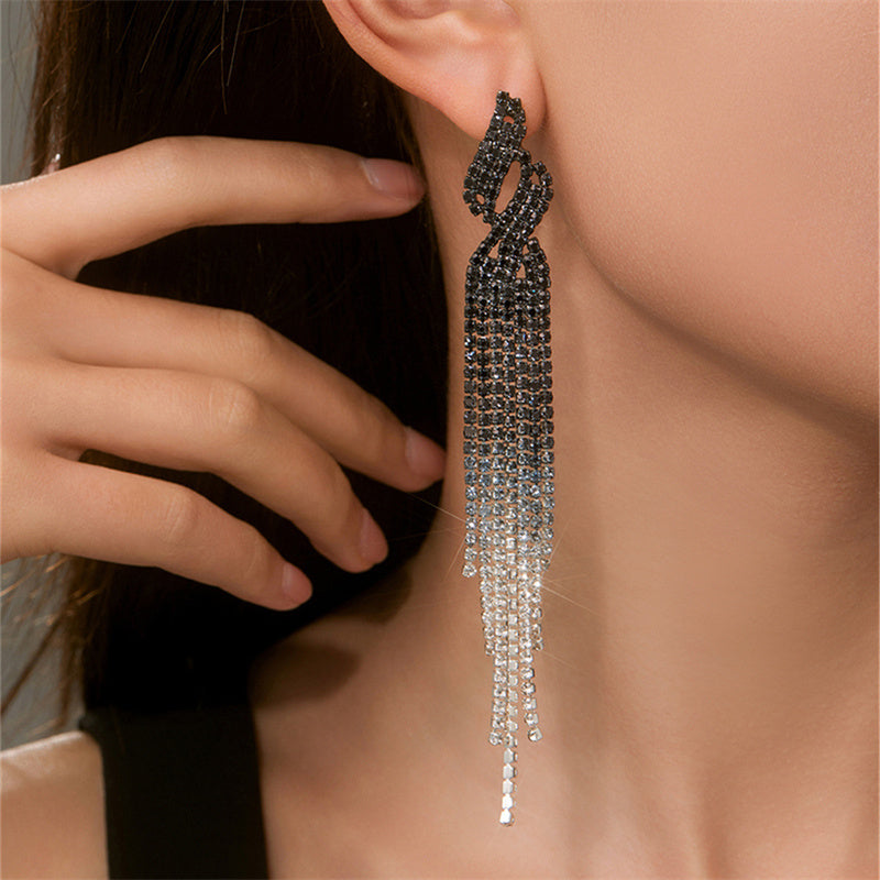 Daily Party Rhinestone Tassel Earrings