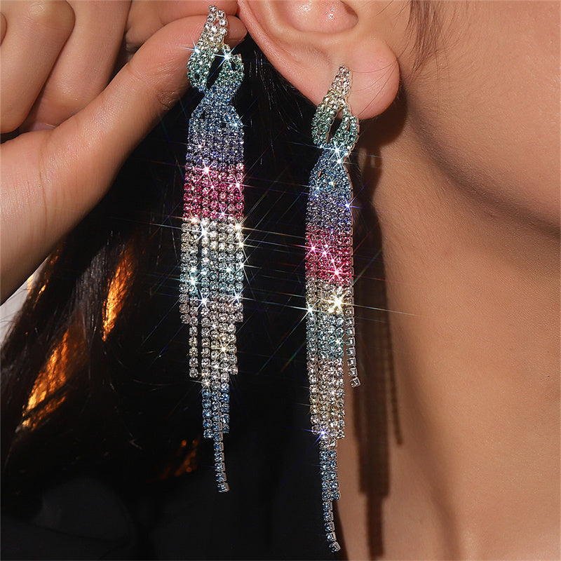 Daily Party Rhinestone Tassel Earrings