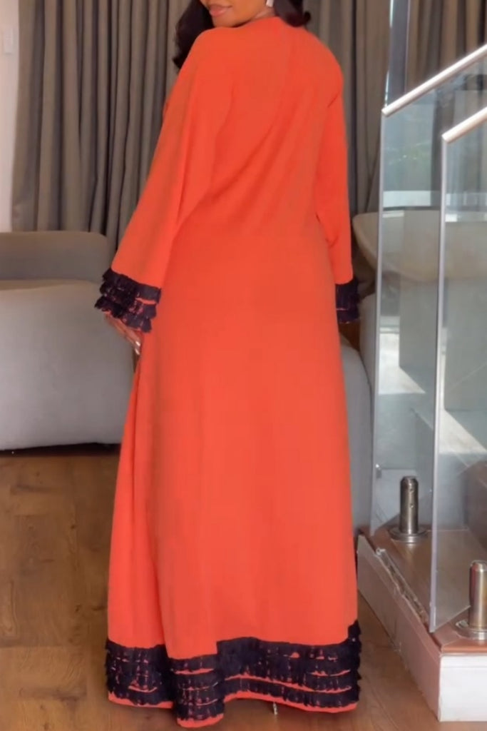 Casual Elegant Solid Color Patchwork V Neck Long Dresses