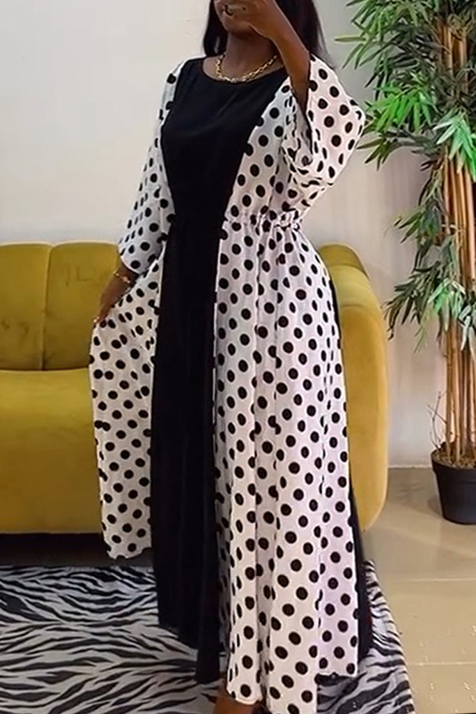 Casual Polka Dot Print Patchwork O Neck Long Dresses