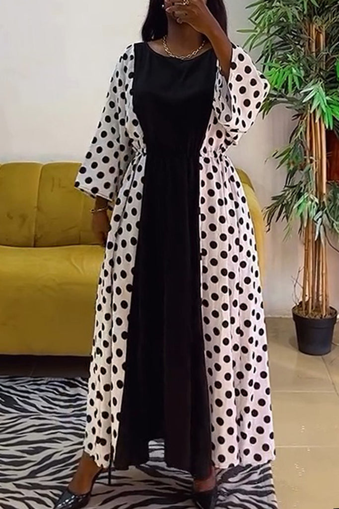 Casual Polka Dot Print Patchwork O Neck Long Dresses