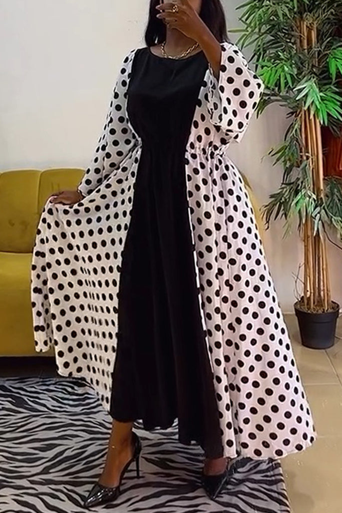 Casual Polka Dot Print Patchwork O Neck Long Dresses