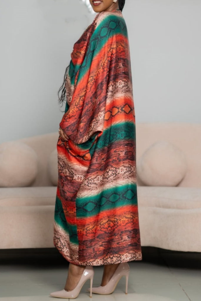 Casual Print Ruched V Neck Long Dresses