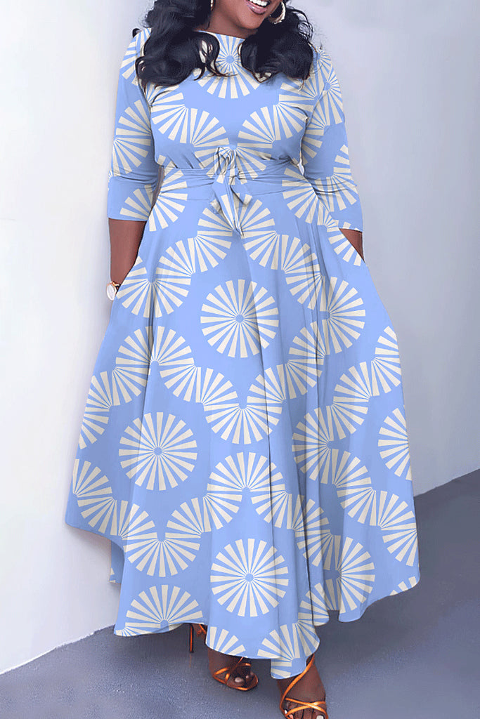 Casual Print Basic O Neck Long Dresses