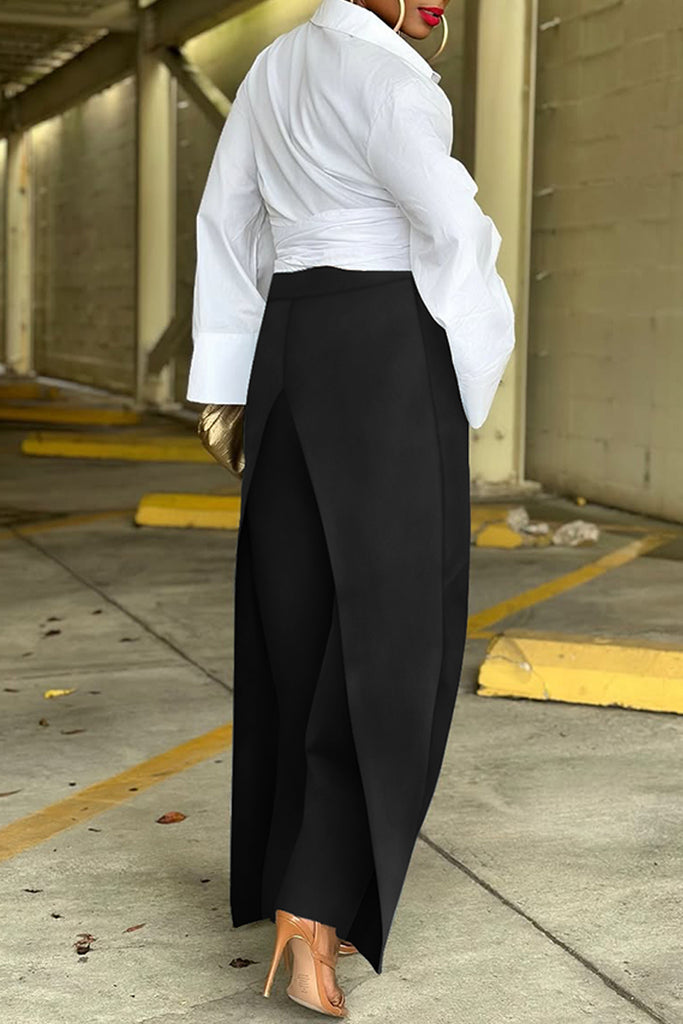 Casual Solid Color Patchwork Regular High Waist Conventional Patchwork Trousers