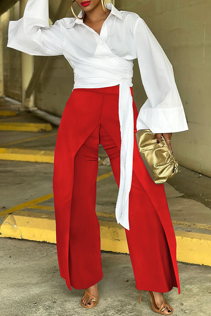 Casual Solid Color Patchwork Regular High Waist Conventional Patchwork Trousers