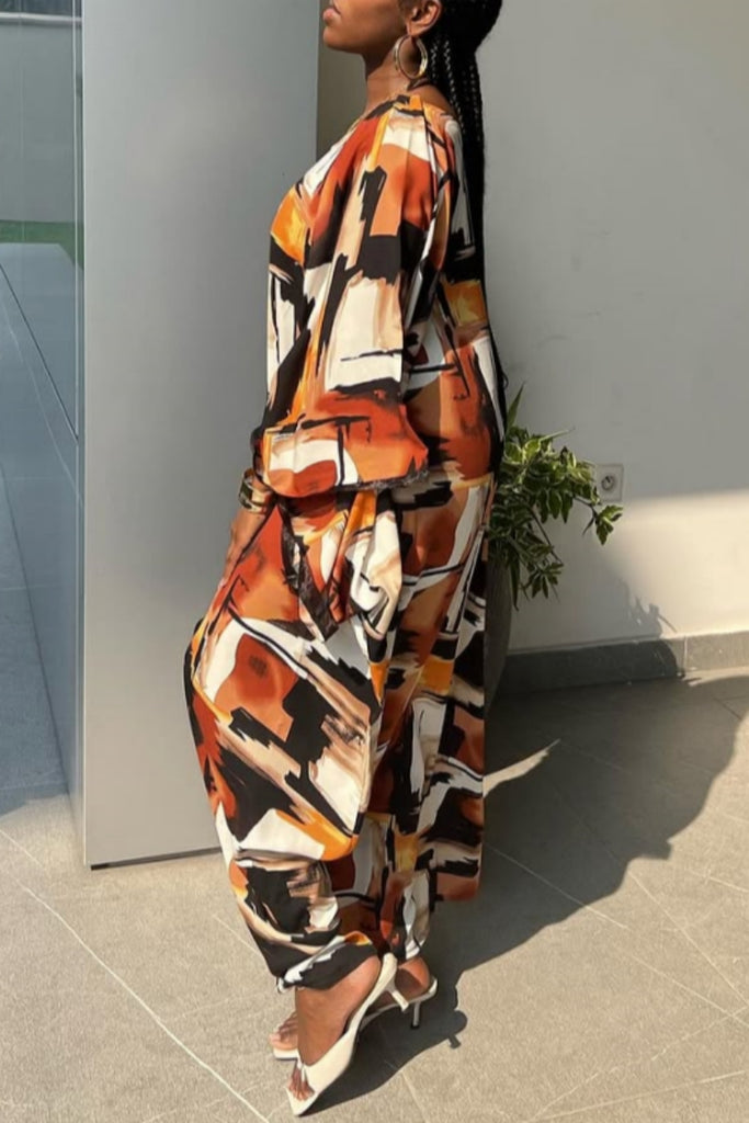 Casual Print Basic O Neck Long Dresses