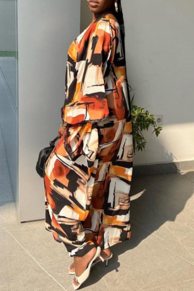 Casual Print Basic O Neck Long Dresses