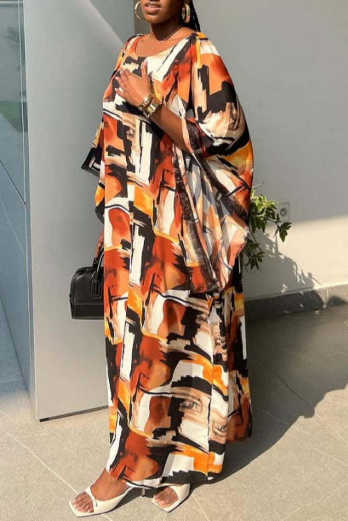 Casual Print Basic O Neck Long Dresses