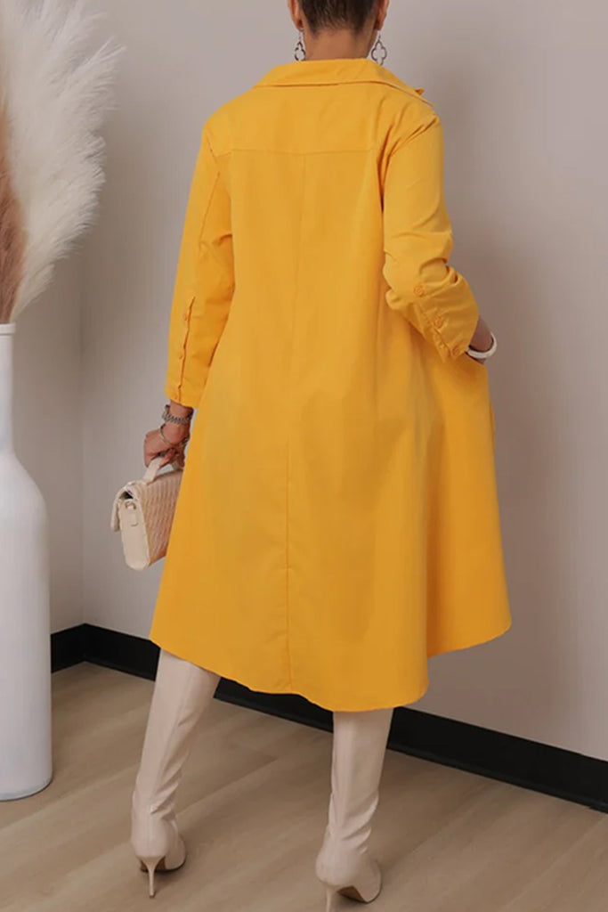 Casual Solid Color Buttons Turndown Collar Shirt Dresses