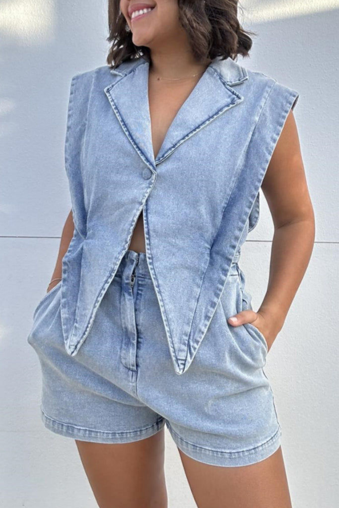 Sexy Casual Solid Color Buttons Irregular Turndown Collar Sleeveless Two Pieces