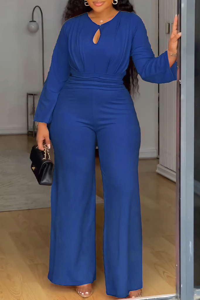 Casual Elegant Solid Color Hollow Out O Neck Regular Jumpsuits