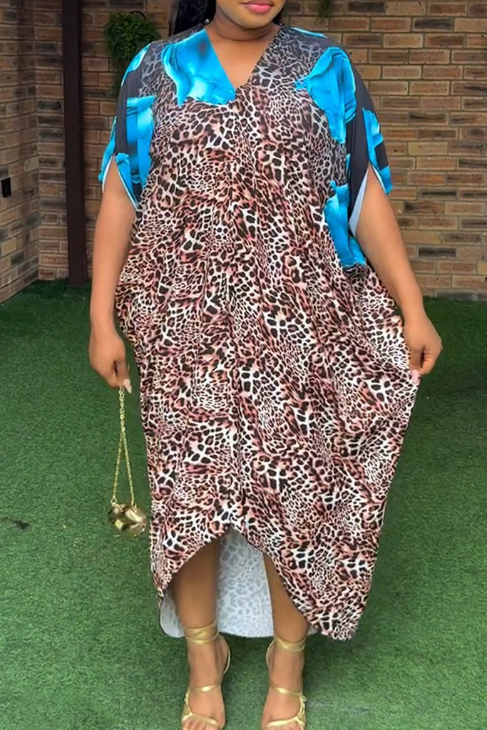 Casual Daily Leopard Print Basic V Neck Long Dresses