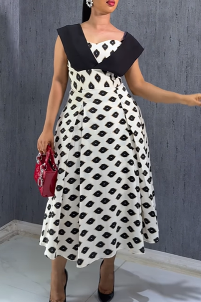 Casual Daily Print Patchwork Asymmetrical Collar Long Dresses