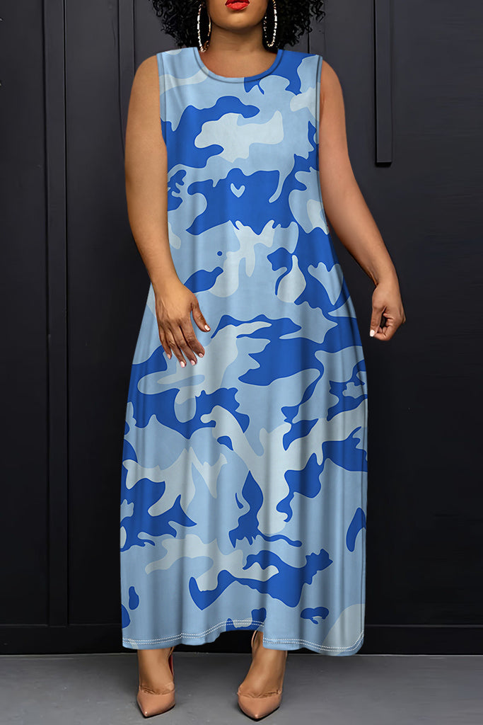 Casual Daily Print Basic O Neck Long Dresses